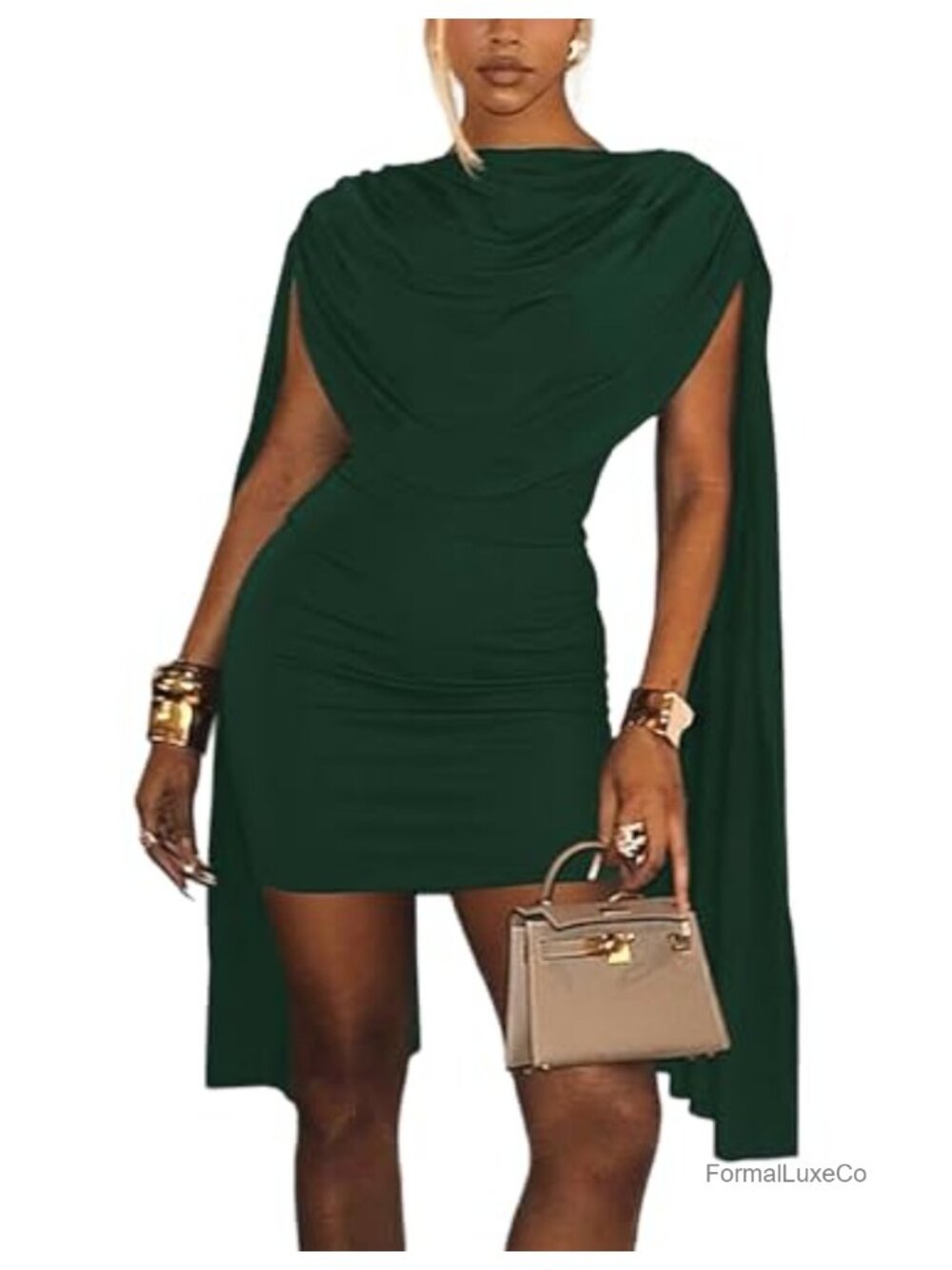 Women's Sexy Bodycon Mini Dress Cowl Neck Cape Sleeve Cocktail Party